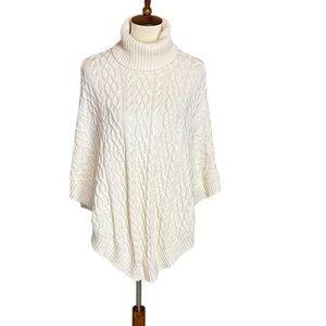 Talbots cream color cable knit sweater poncho Size Small Lambswool blend